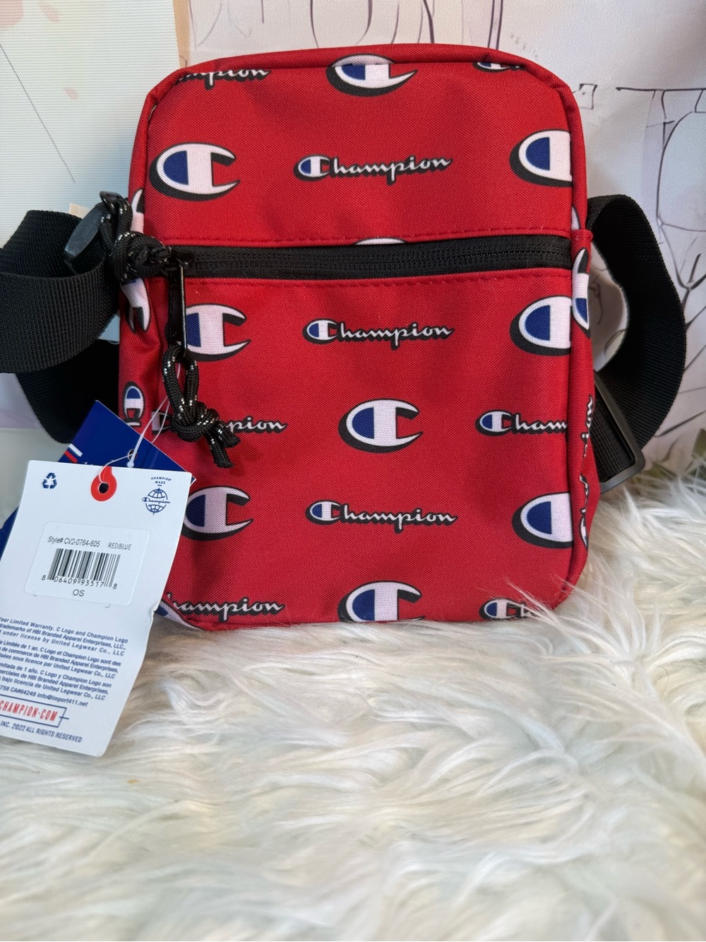 Champion Red Logo Messenger Crossbody Bag for Men